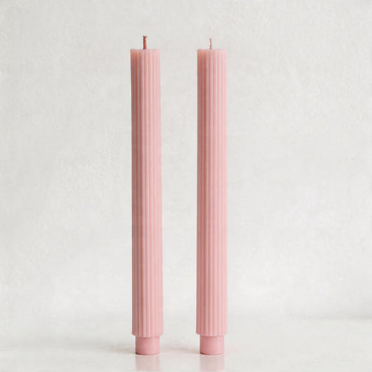 PAMELIFE 2 Pack | 10" Premium Unscented Ribbed Wick Taper Candles, Tall Ribbon Wax Dinner Unscented Modern Home Décor Soy Wax Handmade 12 Hours candlesticks (Baby Pink)