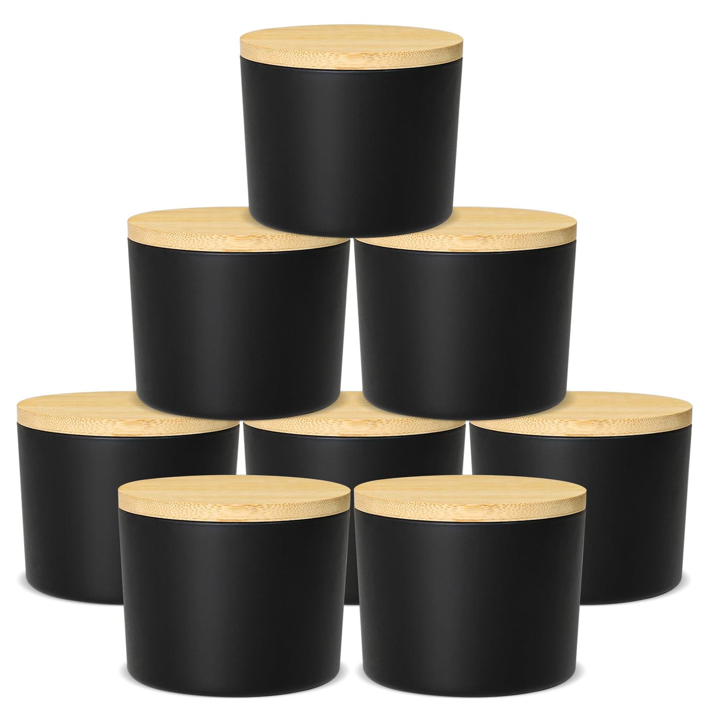 SUPMIND 12oz Candle Jars for Making Candles, 8 Pack Large Black Glass Empty Candle Jars with Bamboo Lids, Wide Mouth Candle Container Bulk, Ideal for Candle Business