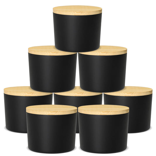 SUPMIND 12oz Candle Jars for Making Candles, 8 Pack Large Black Glass Empty Candle Jars with Bamboo Lids, Wide Mouth Candle Container Bulk, Ideal for Candle Business