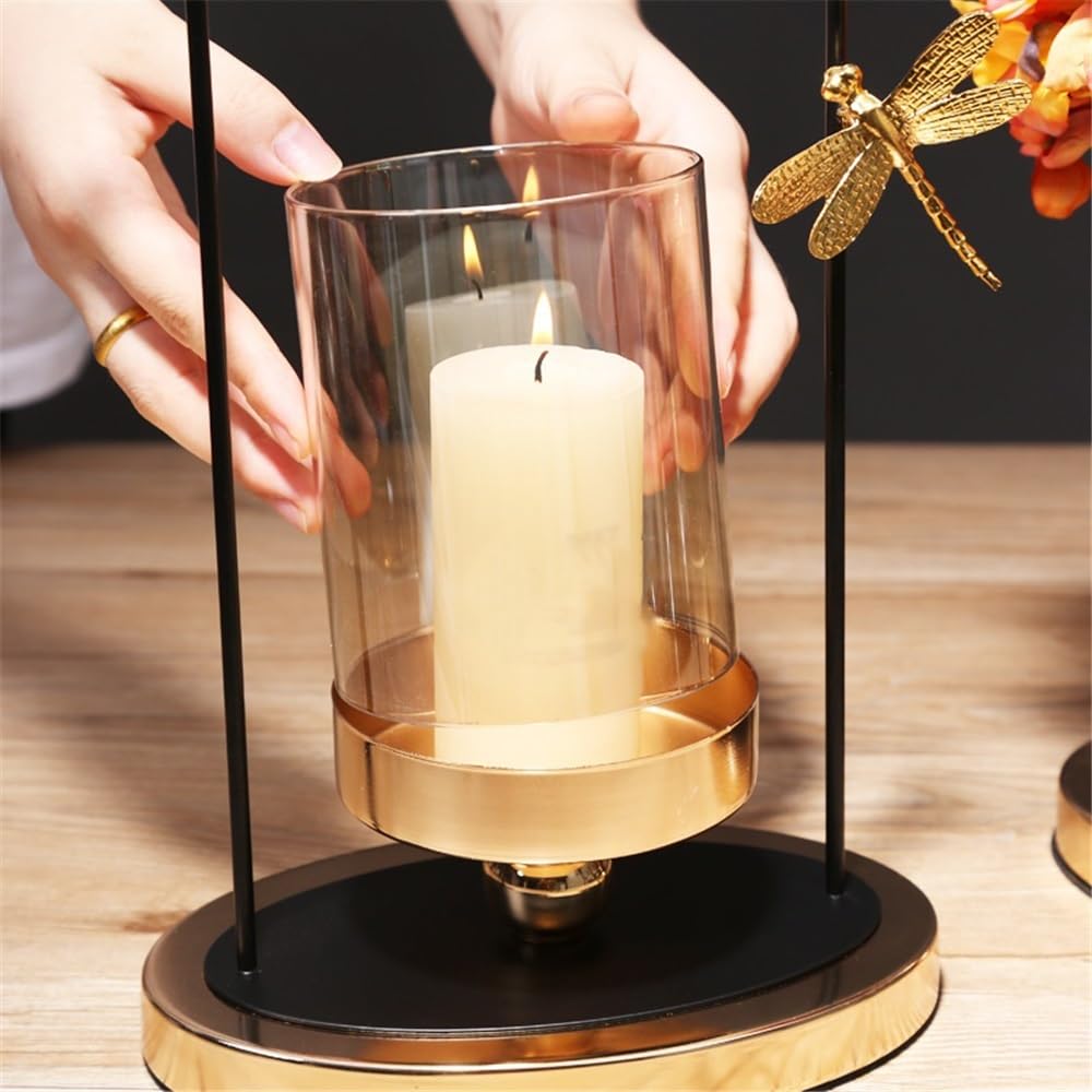 Candlestick Holders Luxury Glass Candlestick Living Room Dining Table Home Decoration Metal Candle Holder Candle Holders(Large)