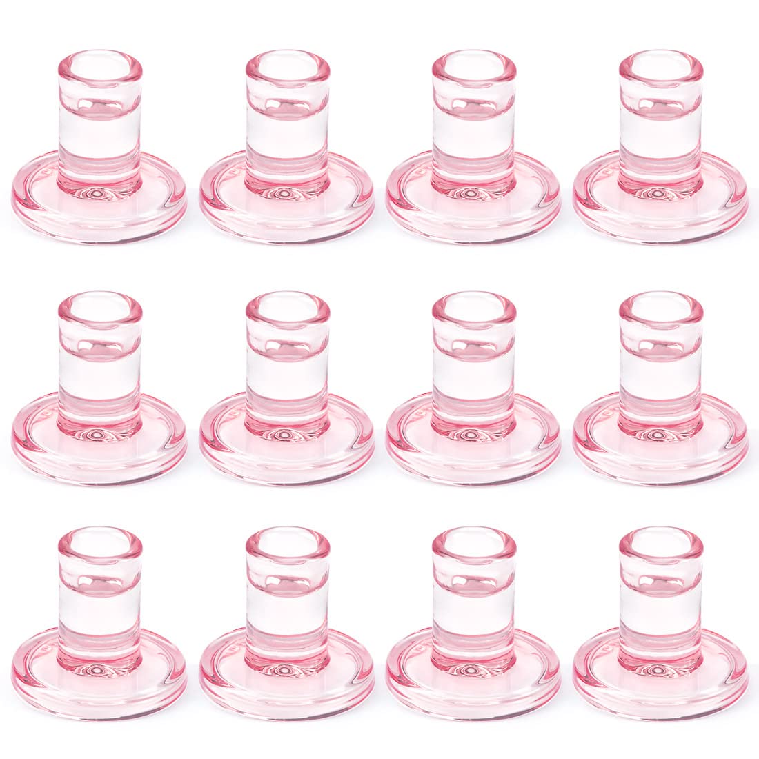 12PCS Pale Pink Taper Candle Holders, Glass Crystal Candlestick Holders Bulk, Clear Candle Holders for Dining Table Centerpiece，More Suitable for Weddings