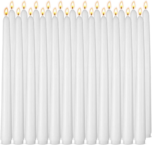 10 inch Cone-Shaped Candle, Set of 24 Smoke-Free, drip Free Wax, Long Burning, Used for Home Decoration, Churches, Celebrations, Parties (White)
