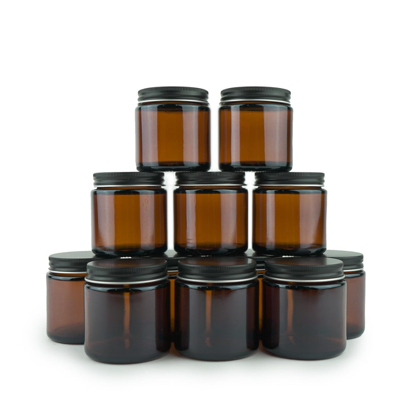 Nature Packaged Glass Amber 4oz Jar - 12 Packs, Lead-Free Empty Round Jars For Beauty Products, Lotion, and Powders - Black Lid - Small Candle Jars