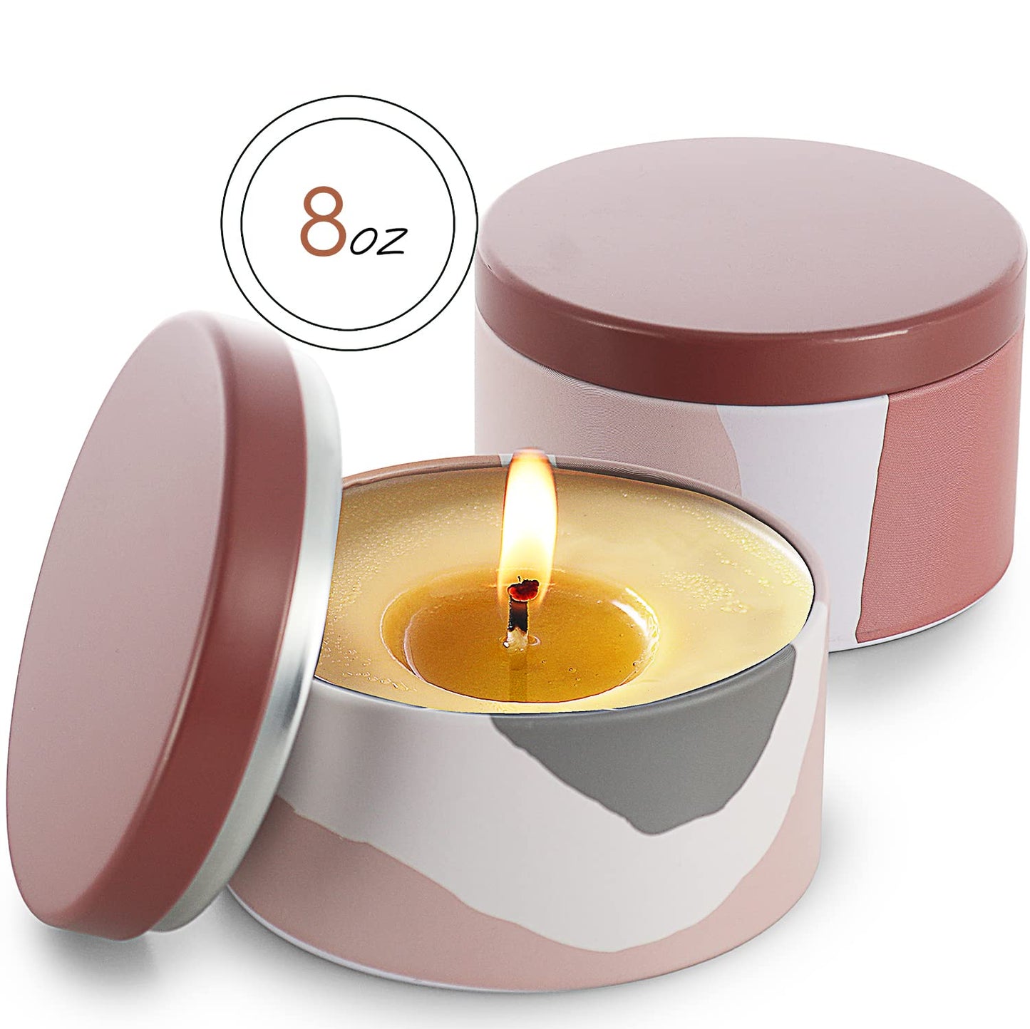 Hearth & Harbor Tin Candle Jars for Making Candles - DIY Candle Containers with Lids - Metal Candle Jars - Bulk Tins Storage for Candle - (24 Pieces) - (8 Ounces) - Abstract Shapes