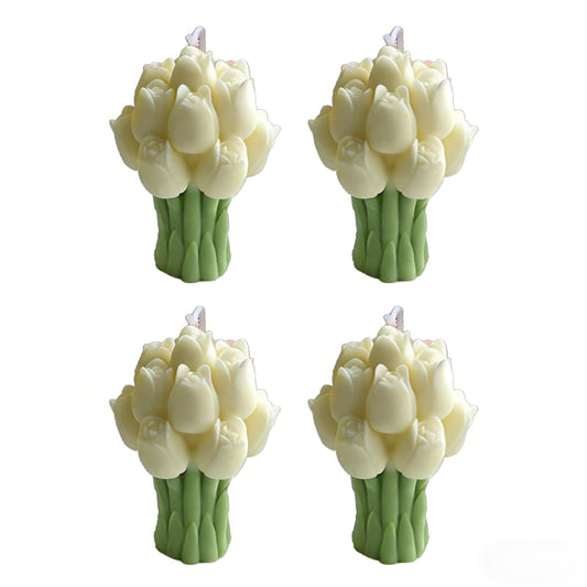 Scented Candles Set for Women Mom,4 Pack Aromatic Tulip Bouquet-Shaped Candle Ornament for Home, Soy Candles for Living Room and Bedroom, Birthday Bridesmaid Gift Valentines Day Candle -Vanilla Flavor