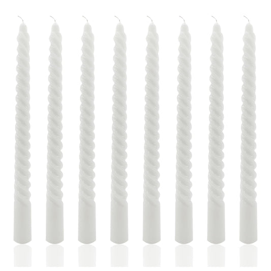 8 Pack 10 Inch Smoke-Gray Spiral Taper Candles Long Burning Dripless Candles for Party Dinner Home Decor Wedding and Celebrations