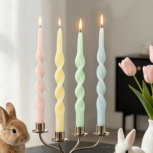 NJAO HOO 10 Inch Candy Spiral Taper Candles Twisted Candlesticks Unscented Tapered Candles Colored Candles Spring Candlesticks for Dinner Home Decor Party Wedding, 4 Pcs