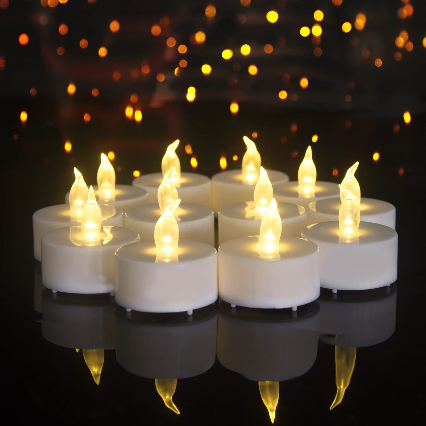 redfruit Flameless Tealight Candles: Battery - Powered Tea Light Candles,Bright Flickering Holiday Gift LED Electric Tealights Candles,for Seasonal & Festival Celebration. (50 Pack Warm Yellow)