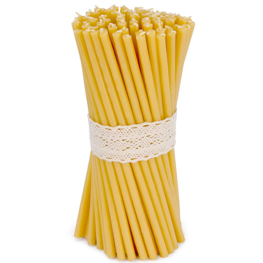 DEYBBY Beeswax Birthday Candles – 7.3'' 40 Pack Thin Beeswax Taper Candles - Dripless and Smokeless Candles for Home, Dinner, Cake, Prayer, Church, Hanukkah, Christmas