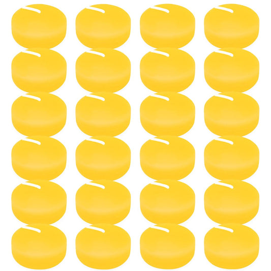 24 Packs 2 Inch Yellow Colored Citronella Floating Candles for Outdoor, Small Lemongrass Scented Pool Water Wax Candles for Summer Wedding, Party, Holiday - 6 Hour Burning