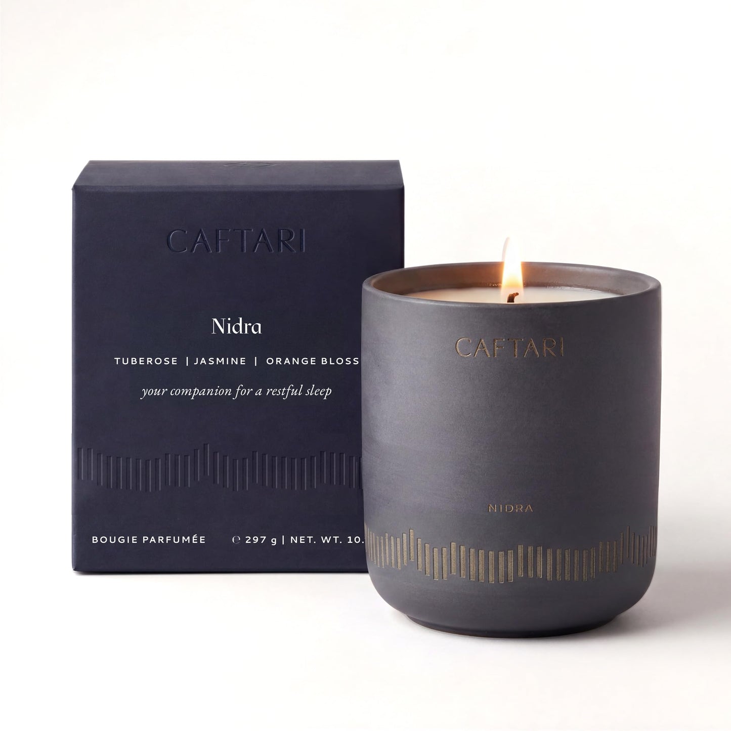 CAFTARI Nidra Scented Candle for Home | Jasmine, Tuberose & Neroli | Non Toxic Candle | Premium Soy Candle | 60-Hour Burn | Vegan Aromatherapy | Elegant Ceramic Jar | Luxury Gift | 10.5