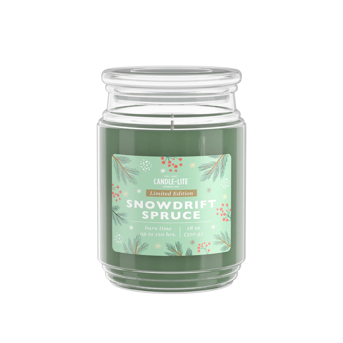 Candle-lite Holiday Scented Candles, Spruce with Balsam Bark & Cedarwood, 18 oz Single-Wick Jar, Proudly Poured in USA, Christmas Home Decor, 110 Hours of Burn Time, Holiday Gift for Men & Women