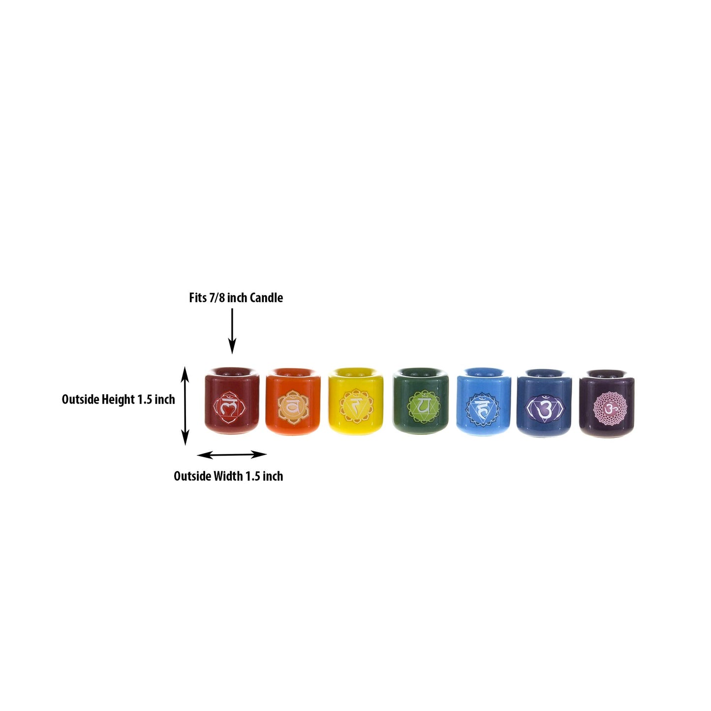 Mega Candles 7 pcs Ceramic 7/8 Inch Diameter Chakra Chime Ritual Spirtual Energy Spell Candle Holders - Assorted Colors