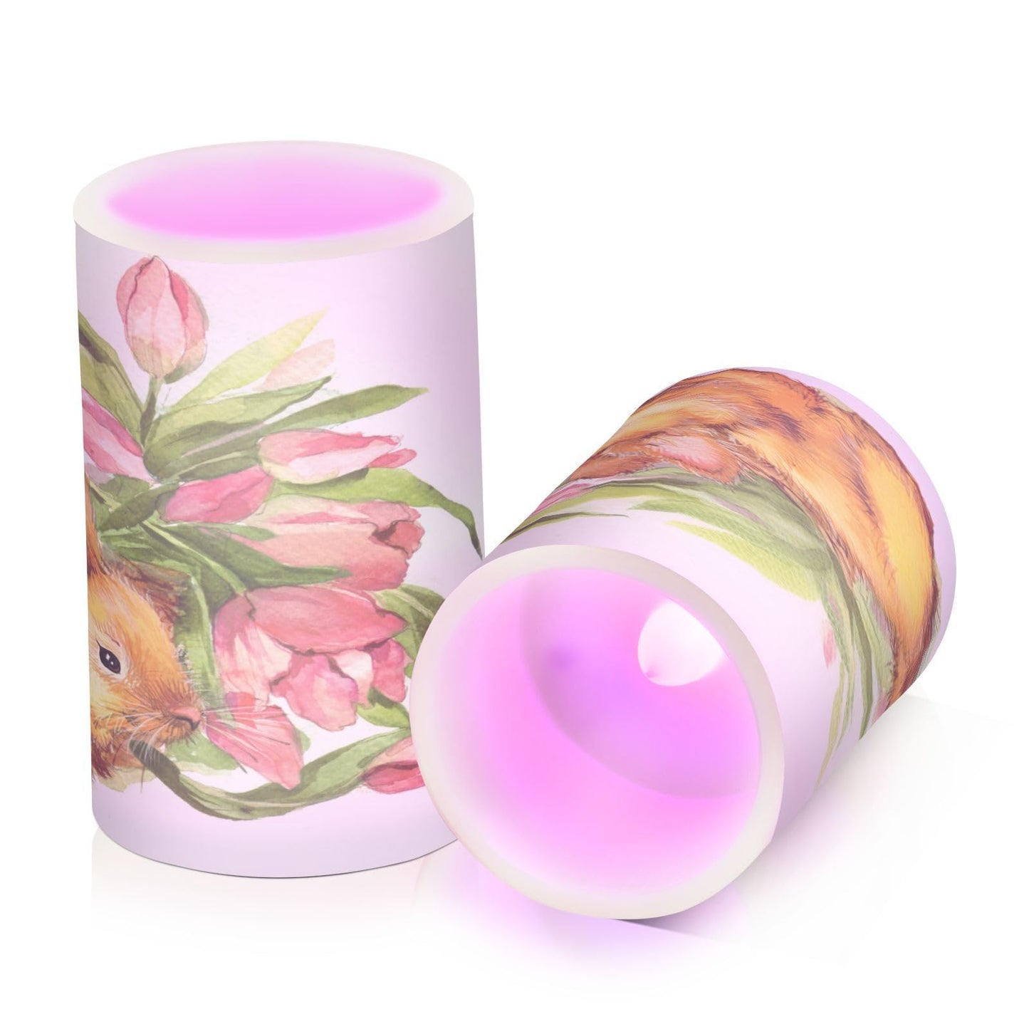 ALAZA Easter Funny Bunny Tulip Flowers Spring Flickering Flameless Candles Battery Operated with Remote Timer,Tea Light Candles LED Pillar Votive Candles Set of 2 for Outdoor Indoor Decorations