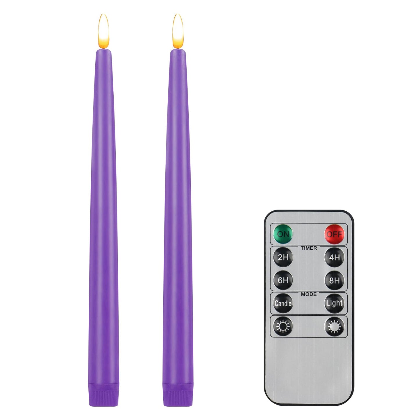 CVHOMEDECO. Flameless Taper Candles with 10-Key Remote, Battery Operated Led Flickering 3D Wick Window Candles Real Wax Finished Home Christmas Party Decor 0.78 x 11 Inch, Pack of 2, Purple
