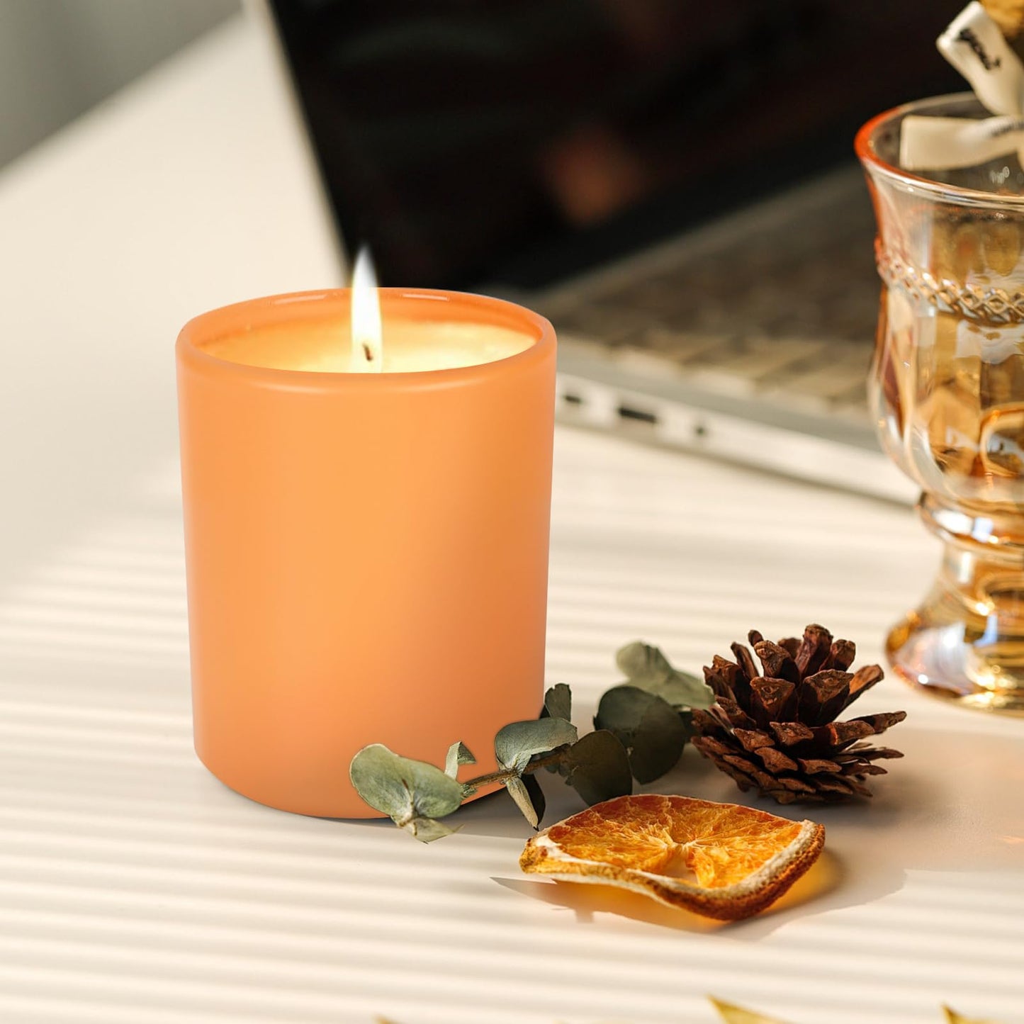 SHOWIN 10 OZ Thick Candle Jars for Making Candles 15 Pcs, Empty Jars with Wood Lids for Candle Making, Sample Container, Fall