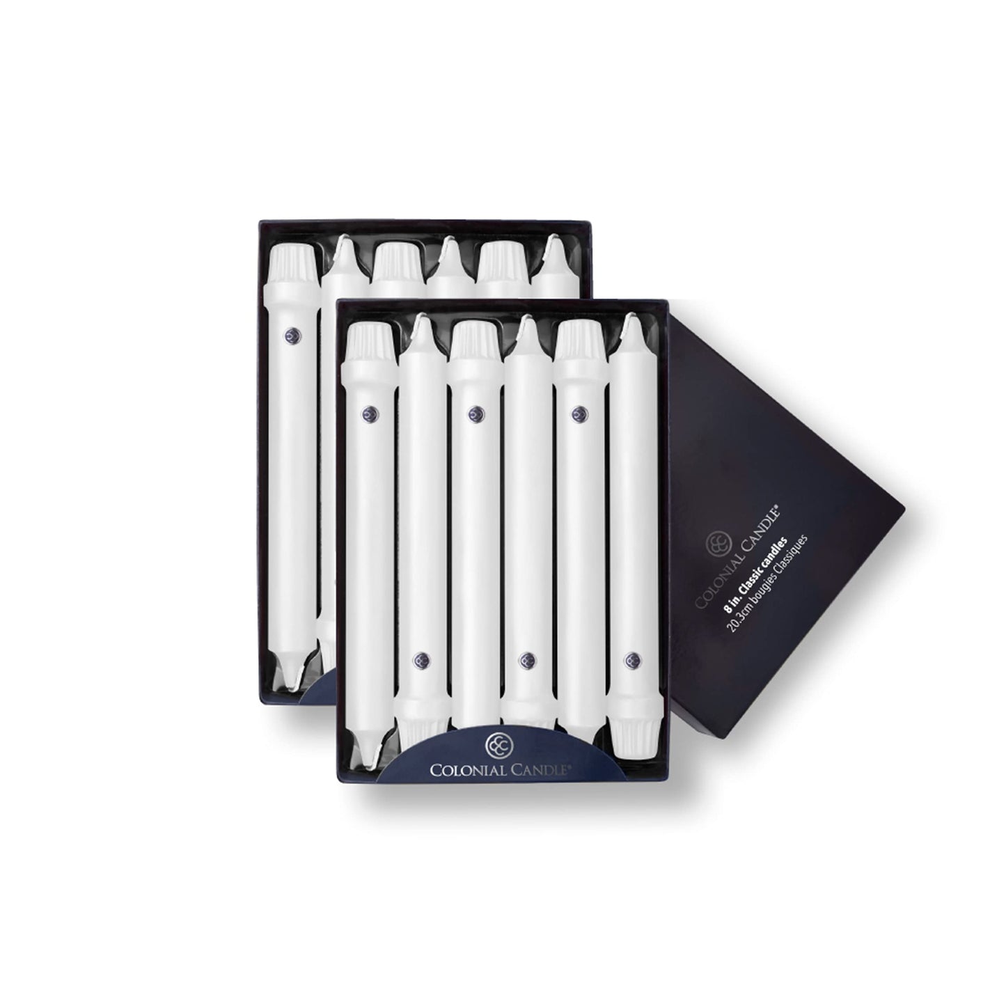 Colonial Candle Unscented Taper Candle, Classic Collection, White, 8 In, Pack of 12 - Up to 6 Hours Burn