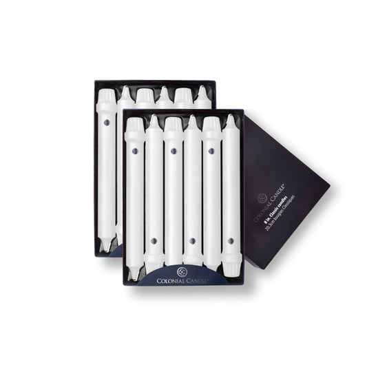 Colonial Candle Unscented Taper Candle, Classic Collection, White, 8 In, Pack of 12 - Up to 6 Hours Burn