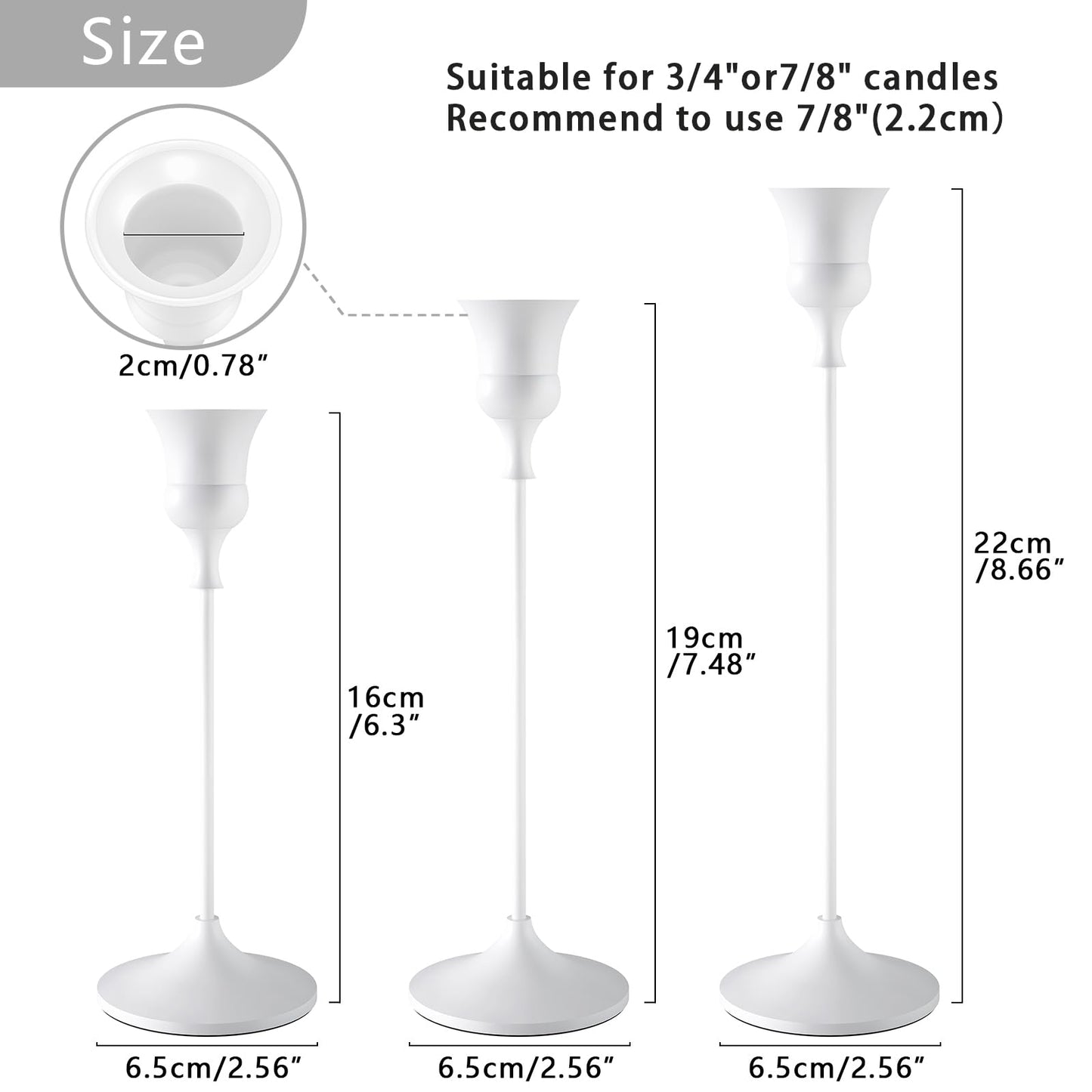 Showin Candlestick Holders White, 3 Packs Taper Candle Holder for Candlesticks, Candle Sticks Holder Decor for Home Decor