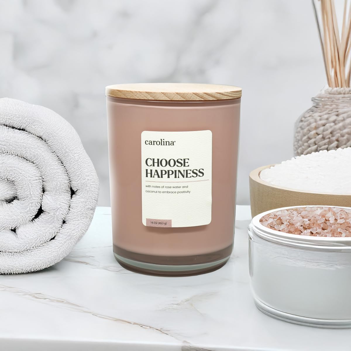 Carolina Choose Happiness 16 oz Scented Candle, 2 Wick Wellness Relaxing Candle, 60H Burn Time, Ideal for Creating a Welcoming Home - Made in The USA
