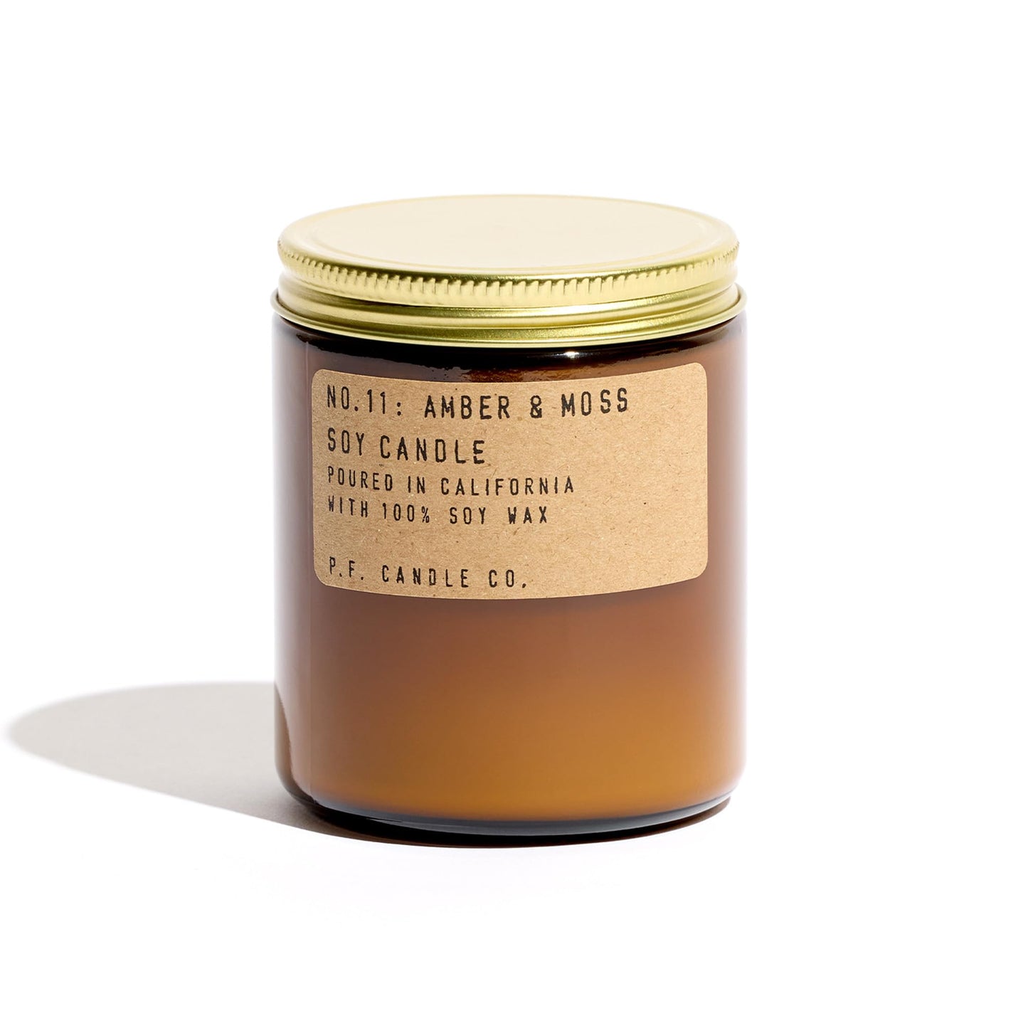 P.F. Candle Co. Amber & Moss Classic Standard Scented Soy Wax Candle (7.2 oz) 40-50 Hour Burn Time, Amber Glass Jar, Made in The U.S.A.