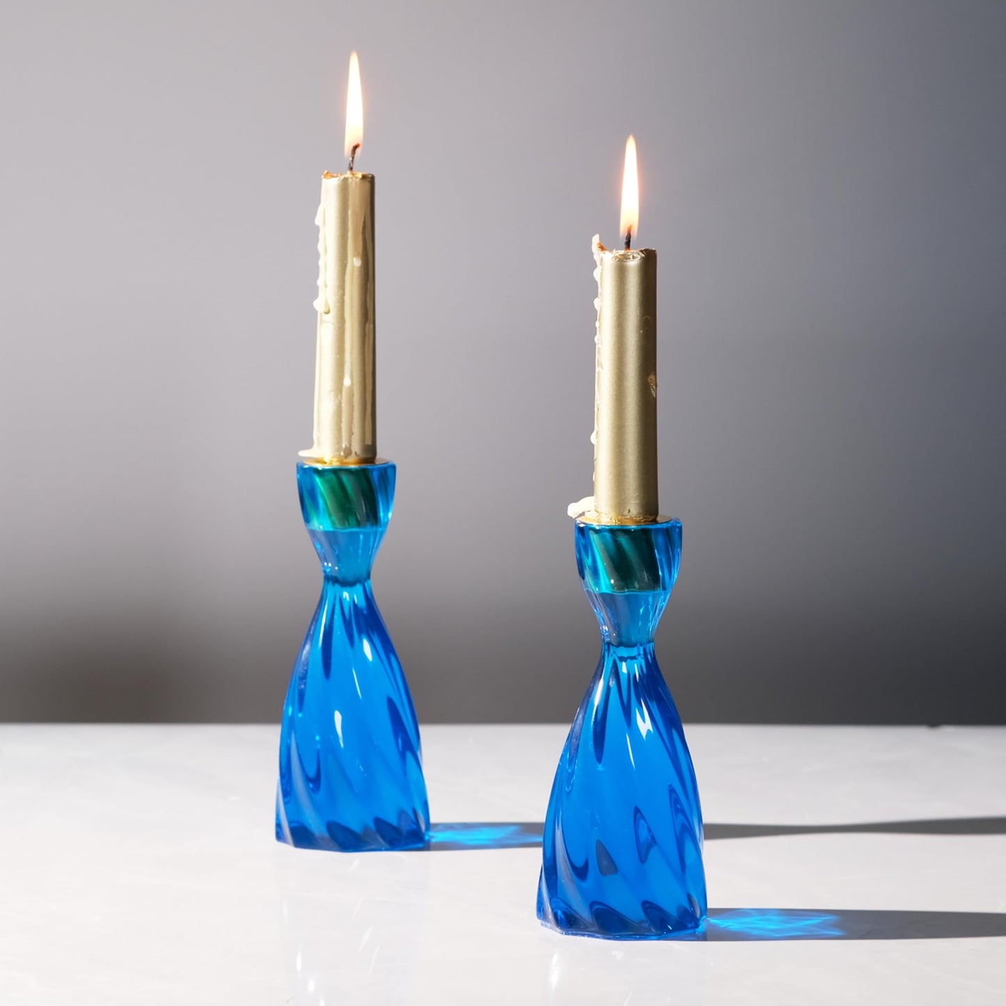 ICNBUYS Twizzle Twist Candle Holder, Decorative Candle Holder for Table Display, Romantic Decoration, Unique Home DÉCOR Aesthetic, Housewarming Gift, Blue Height 5.7 inches Set of 2 - Resin