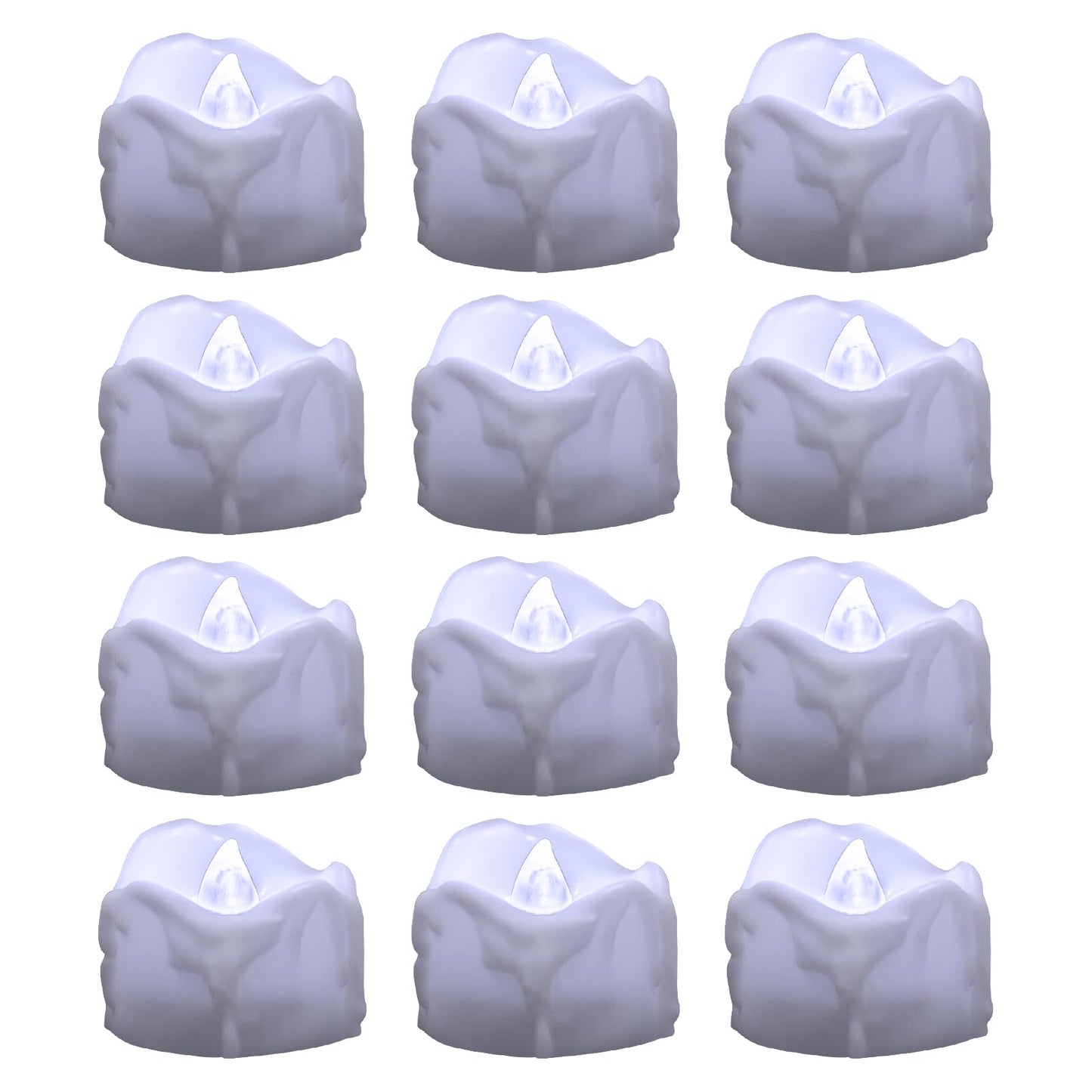 Windshell Cool White Flickering Flame Tea Lights with 6H Timer (No Remote), Battery Operated LED Flameless Tealight Candles with Melting Design, for Halloween Wedding Party, 12 Pack