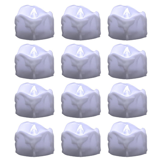 Windshell Cool White Flickering Flame Tea Lights with 6H Timer (No Remote), Battery Operated LED Flameless Tealight Candles with Melting Design, for Halloween Wedding Party, 12 Pack