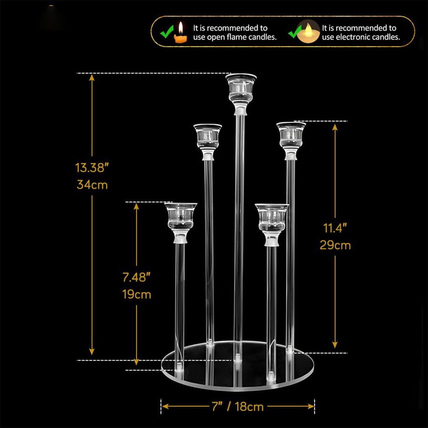 2/4PCS Candle Holder - Candelabra, 3/5 Arms Clear Candelabra Centerpieces for Wedding, Acrylic Candle Holder, Taper Candlesticks Candle Holders, with Acrylic Shade(5 Arm 2)