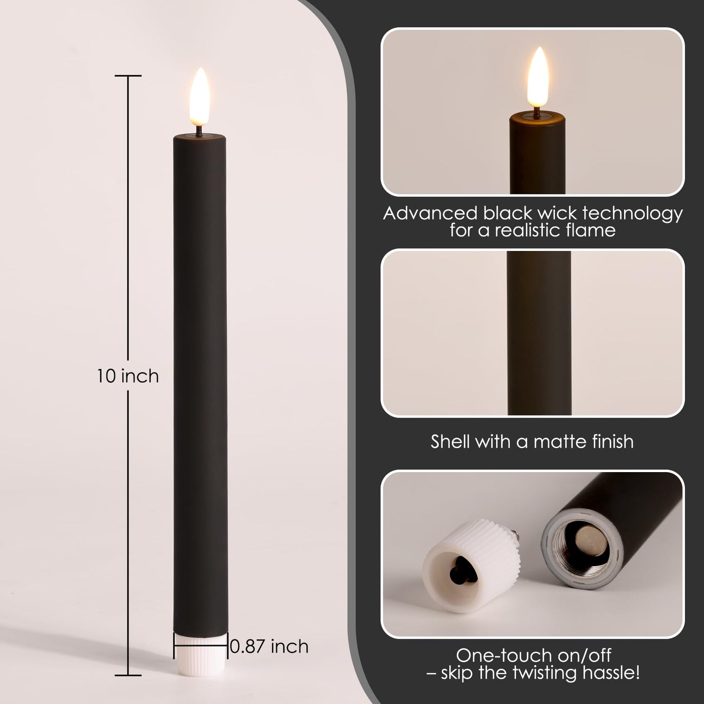 Girimax Black Flameless Taper Candles with Remote, Flickering Realistic LED Candlesticks Battery Operated Set of 6