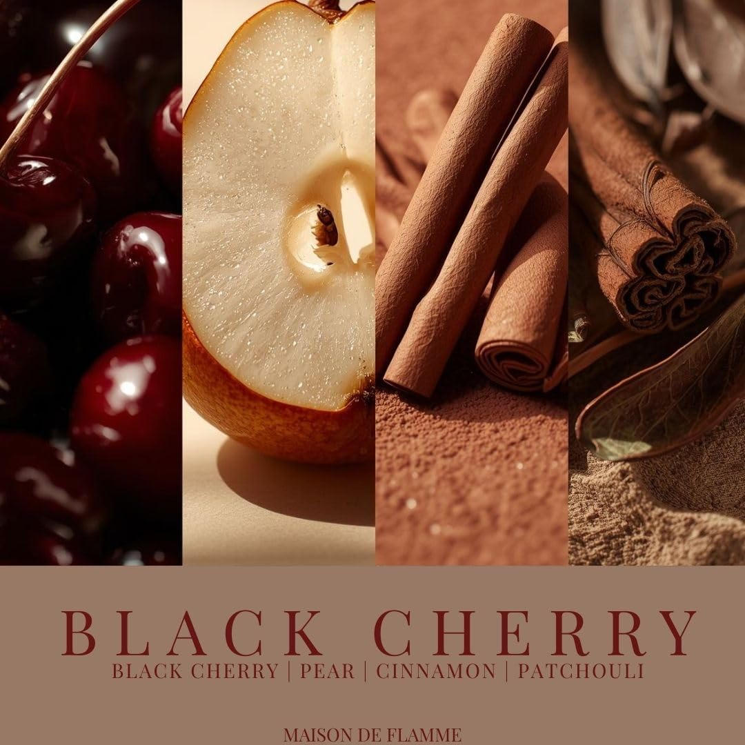 MAISON DE FLAMME Black Cherry Odor-Eliminating Scented Candle, 200g/7oz White Jar – Long-Lasting Soy Wax Blend Candle for Smoke, Kitchen & Home Odors