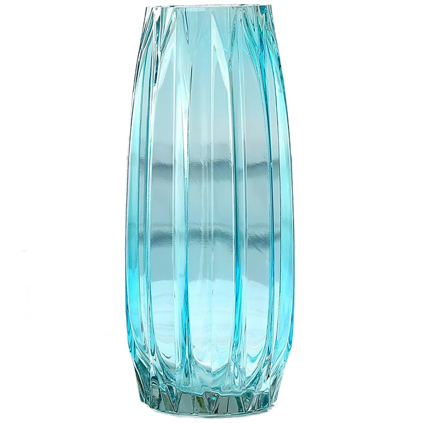 Lucky Bird Modern Ribbed Blue Glass Vase for Flowers, Candles, and Decorative Accents - Tall/Short for Centerpieces and Table Decor (12.0inch)