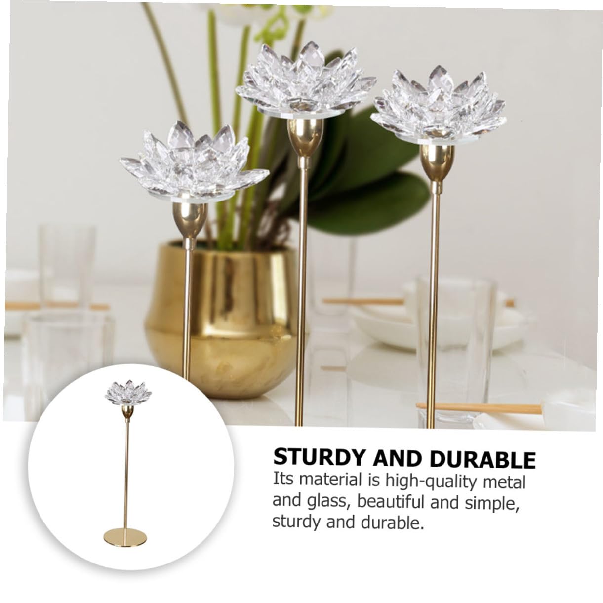 FOMIYES Metal Candlestick Holder Crystal Lotus Candleholder Small Size Simple Decorative Candle Stand Wedding Candlelight Dinner Ornament