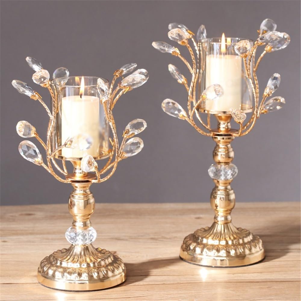 Candlestick Holders High-Grade Metal Crystal Glass Aromatherapy Candle Holder Dining Table Decoration Ornaments Candle Holders(Small)