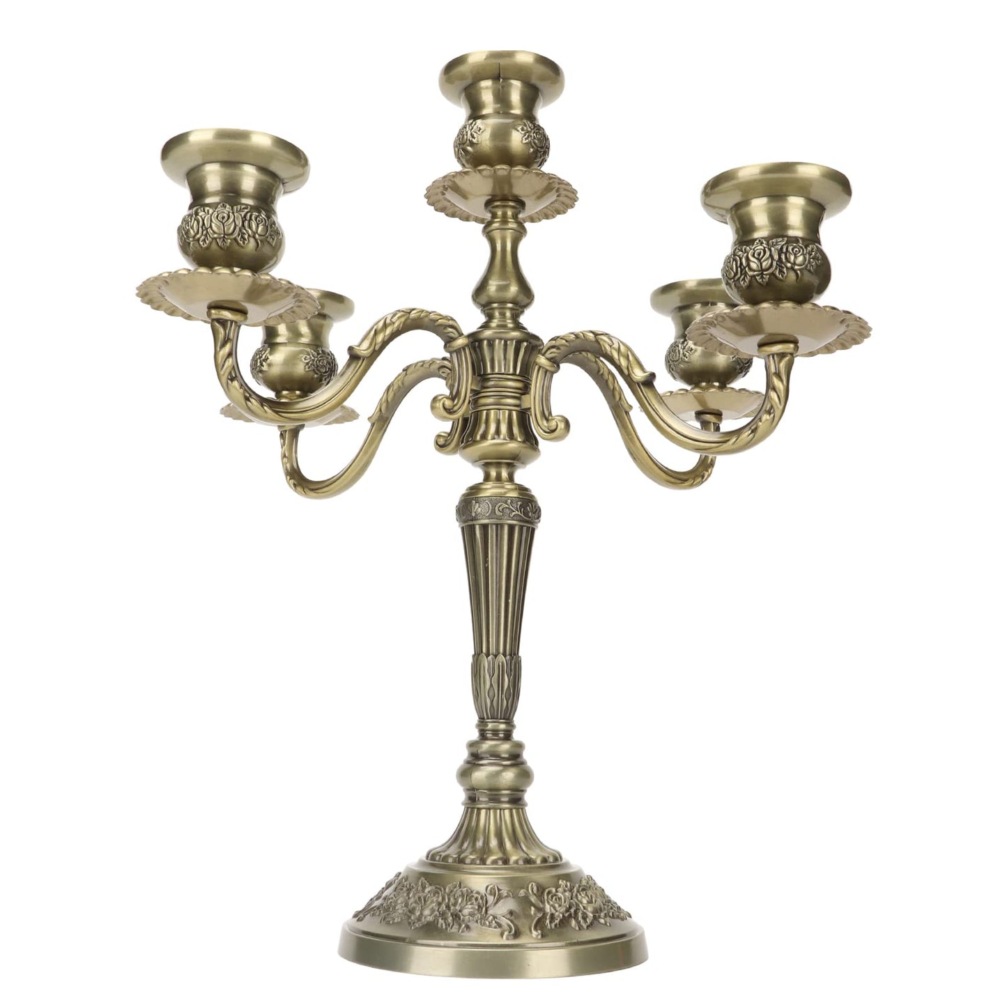 Hamwesh Vintage Candelabra, 5 Candles Capacity Extended Holder Edge Zinc Alloy 5 Arm Candelabra, Metal with Extended Edge for Romantic Dinners Parties Weddings Home Restaurants