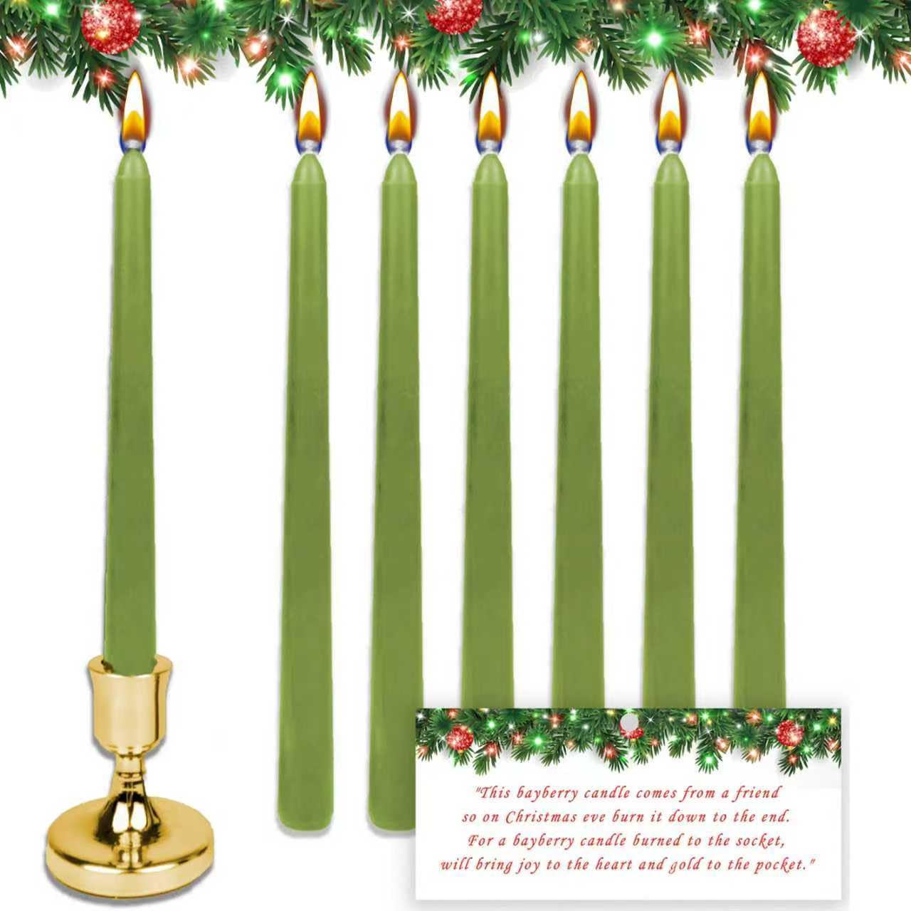 6 Pcs Bayberry Taper Candle Christmas Table Decoration Bayberry Scented Taper Candle Dinner Christma Candles for Christmas Holiday Collection