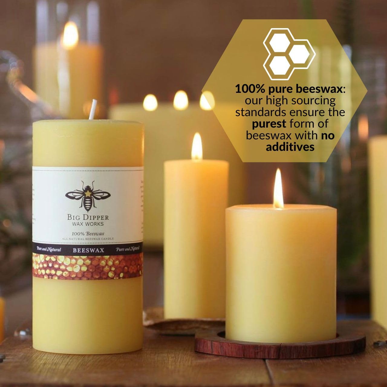 Big Dipper Wax Works 100% Pure Beeswax Pillar Candles (4 Pack) – 2" x 4.75" Handmade in USA, Long Burning Clean Soot-Free, Natural Honey Aroma, Eco-Friendly Cotton Wick, Home Décor & Meditation
