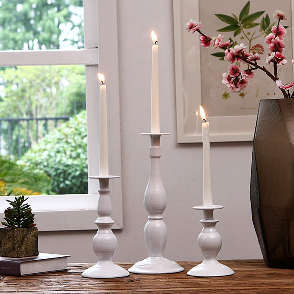 XILIN-1987 Candle Holderss European Classical Candle Holder Black and White Single Head Candlestick Court Wrought Iron Home Furnishings Decorative Candlestick (Color : B)