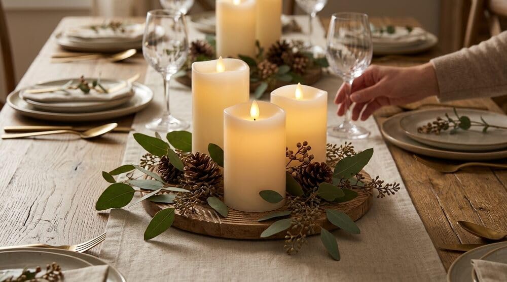 Mikasa LED Wax Pillar Candle 3 x 4 Inch White Flameless Candle with Dancing Flame Effect - Battery Operated with 5-Hour Timer for Home Decor and Table Ambiance