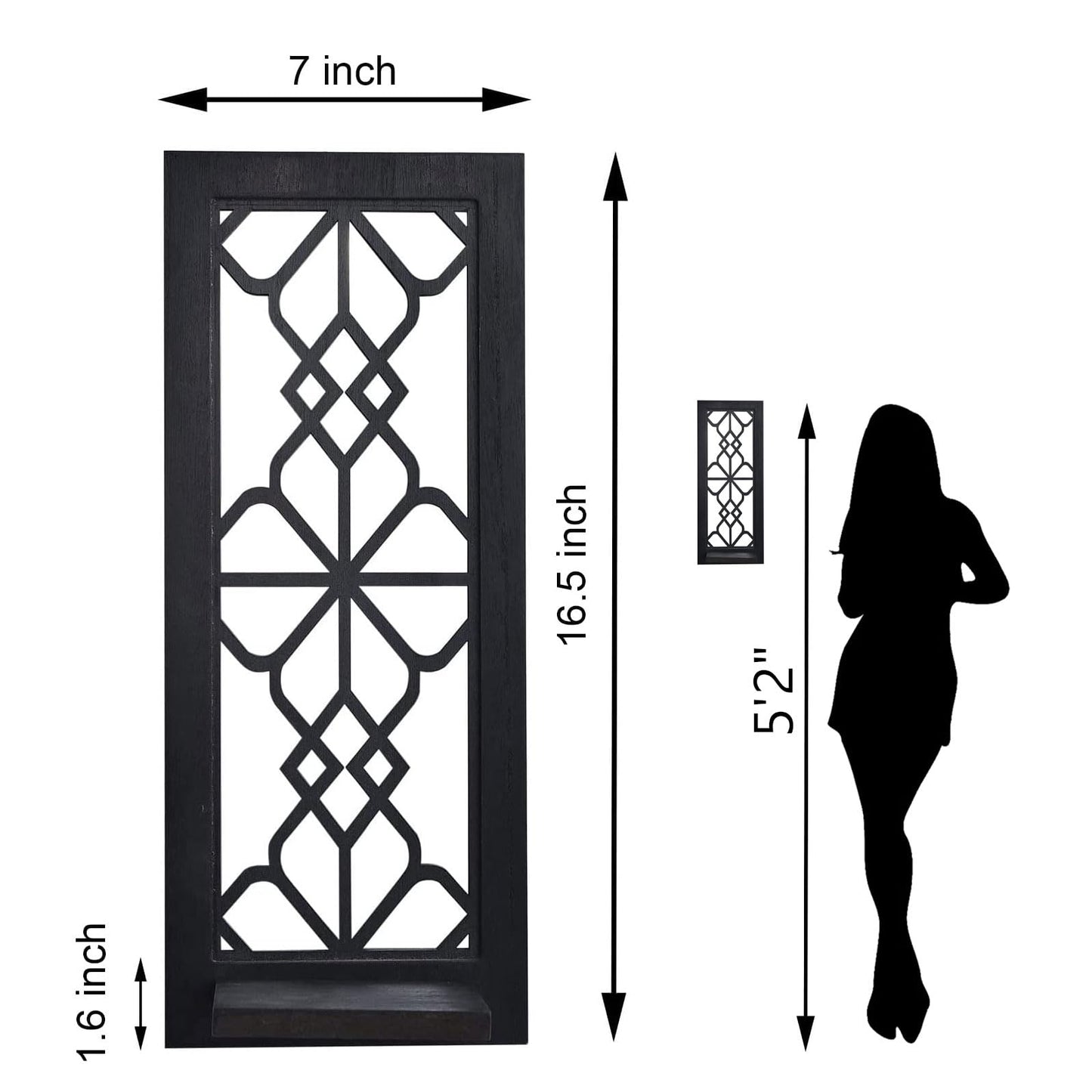 ZEXUIRU 2 Set Rustic Candle Sconces Living Room Bedroom Entryway Wood Mirrored, Farmhouse, Carved Frame Wall-Mount Wooden Candle Holders Wall Decor Hanging Handmade Holder - Black