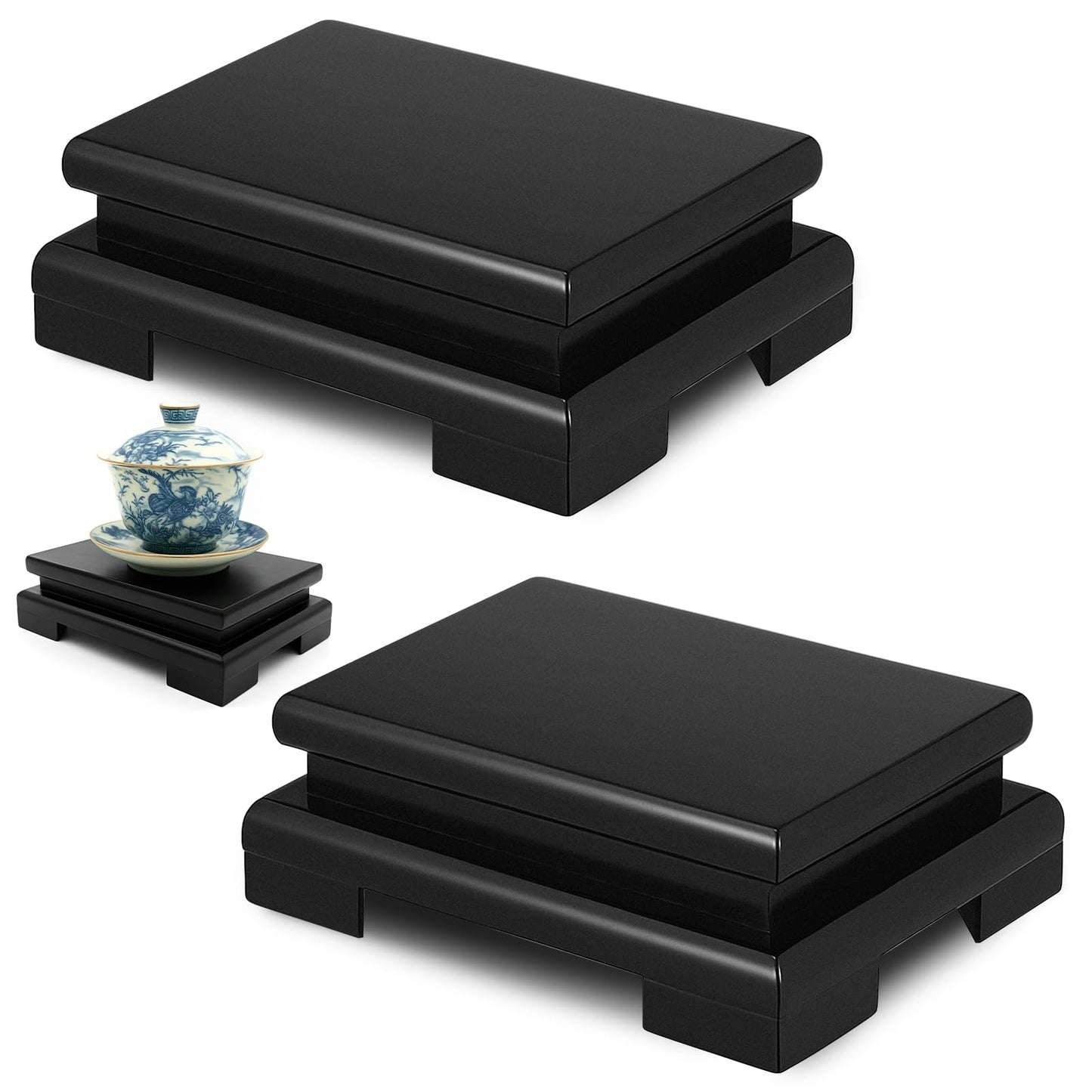 Chunful 2 Pcs Rectangle Wooden Display Stand 5.1 x 3.7 x 1.8 Inch Wood Vase Display Base Black Pedestal Stand Rectangle Vase Riser for Vases Teapot Trophy Collectibles Aquarium Lamp Home Decoration