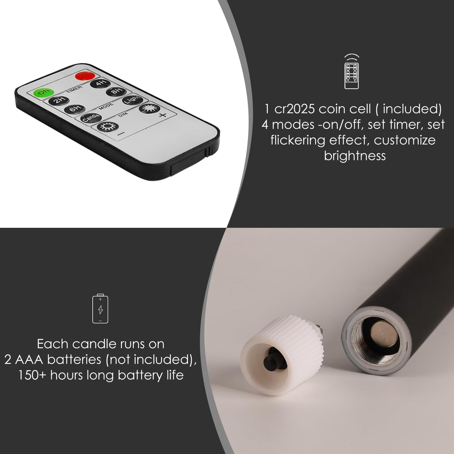 Girimax Black Flameless Taper Candles with Remote, Flickering Realistic LED Candlesticks Battery Operated Set of 6