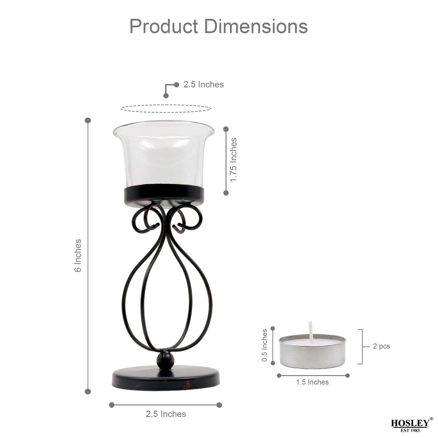 Hosley Bulk Buy Set of 6 Metal & Glass Tea Light Candle Holders for Home Decor, Lighting, Wedding, Parties, Gifting, LED Tea Light Gardens