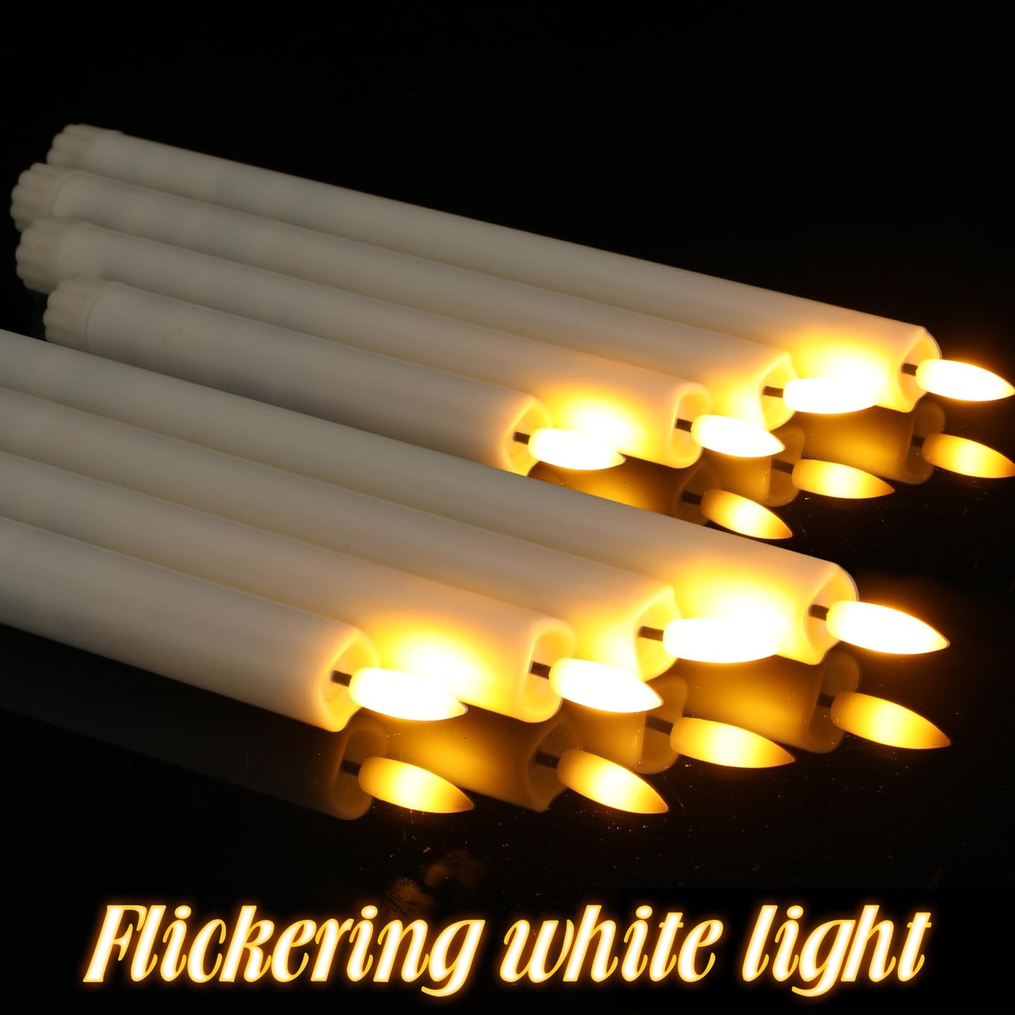 Rossesay 20 Pcs Flameless LED Taper Candles Battery Operated Taper Candles 5 Sizes of 6.5'', 7.7'', 8.8'', 10.0'', 11.2'' Flameless Candlesticks Flickering with 3D Flame for Wedding(Ivory White)