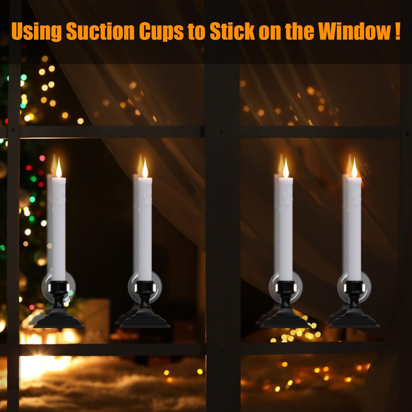 DRomance Flameless Window Candles with Remote Timer, 4 Pack White LED Flickering, Dripping Wax Effect, Suction Cups Included