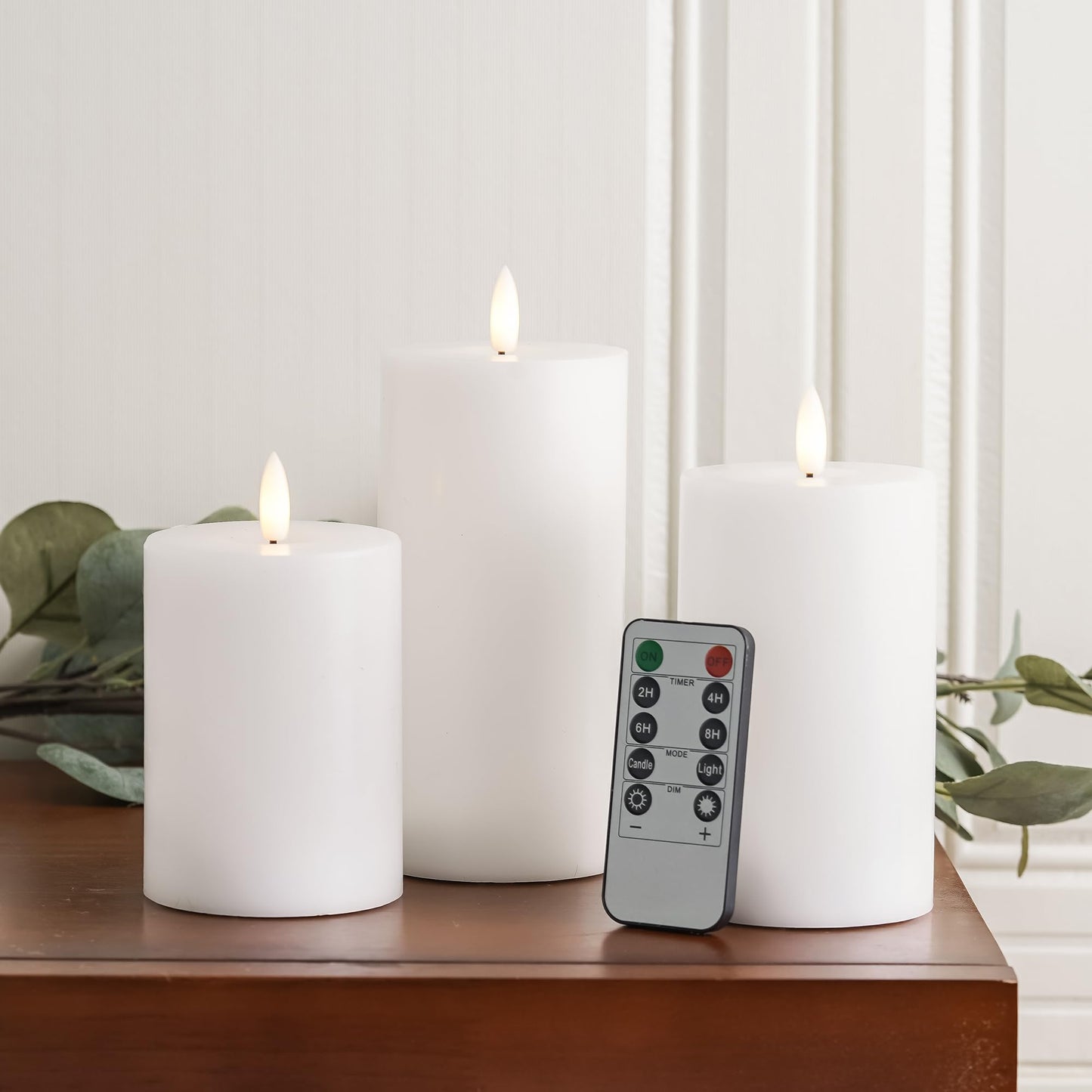 Stmarry White Flameless Candles with Remote and Timer, Real Wax Made LED Pillar Candles Battery Operated with 3D Flickering Flame - 3" x 4",5",6" - Set of 3
