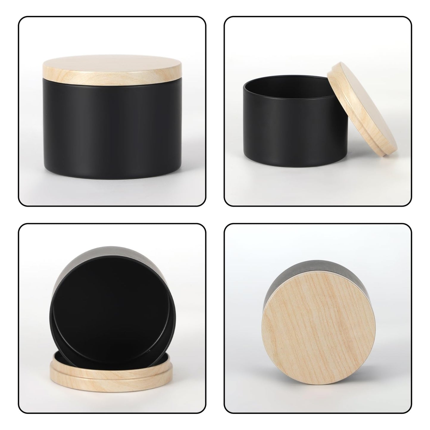 SONVIIBOX 24 PCS 4oz Candle Tins, Black tins with Wood-Grain Metal lids,Candle Jars for Making Candles Bulk,4 oz Candle Jars,Tin Jars for Candle Making (4OZ, Black)