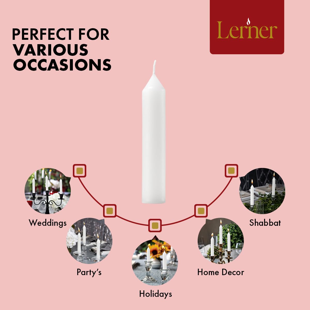 Lerner White Household Candlesticks, Pack of 72 | 3-Hour Burning Time | 4 Inch Tall Dinner Candles | 100% Dripless | Shabbat Candles | Candlesticks for Holidays, Churches, Décor, Emergencies
