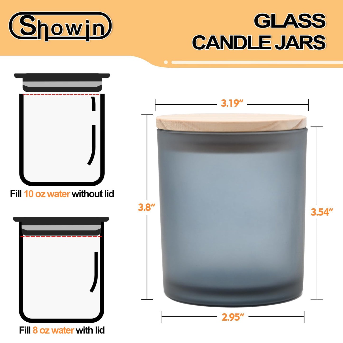 SHOWIN 10 OZ Thick Candle Jars for Making Candles 15 Pcs, Empty Jars with Wood Lids for Candle Making, Sample Container, Frosted Grey