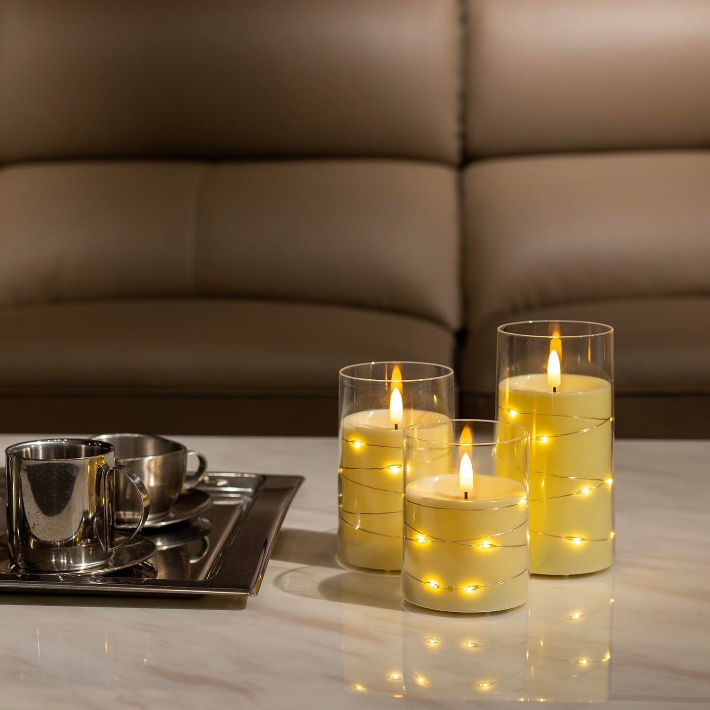 Flameless Candles, Battery Operated LED Candles with Remote and Timer Flickering Flameless Candle for Romantic Ambiance and Home Halloween Decor Durable Acrylic Shell with Embedded Star String